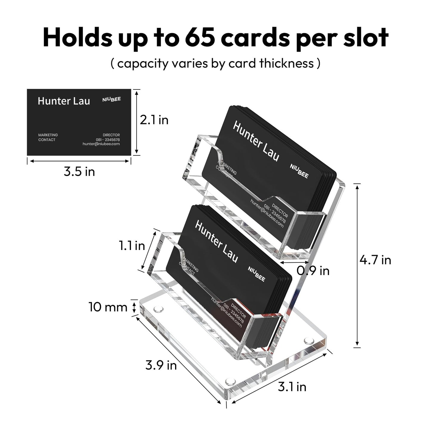 NIUBEE Acrylic Business Card Holder 2 Slots - Double Capacity Business Card Stand for Desk, 2 Tier Clear Gift Card Display for Office, Event, Exhibition