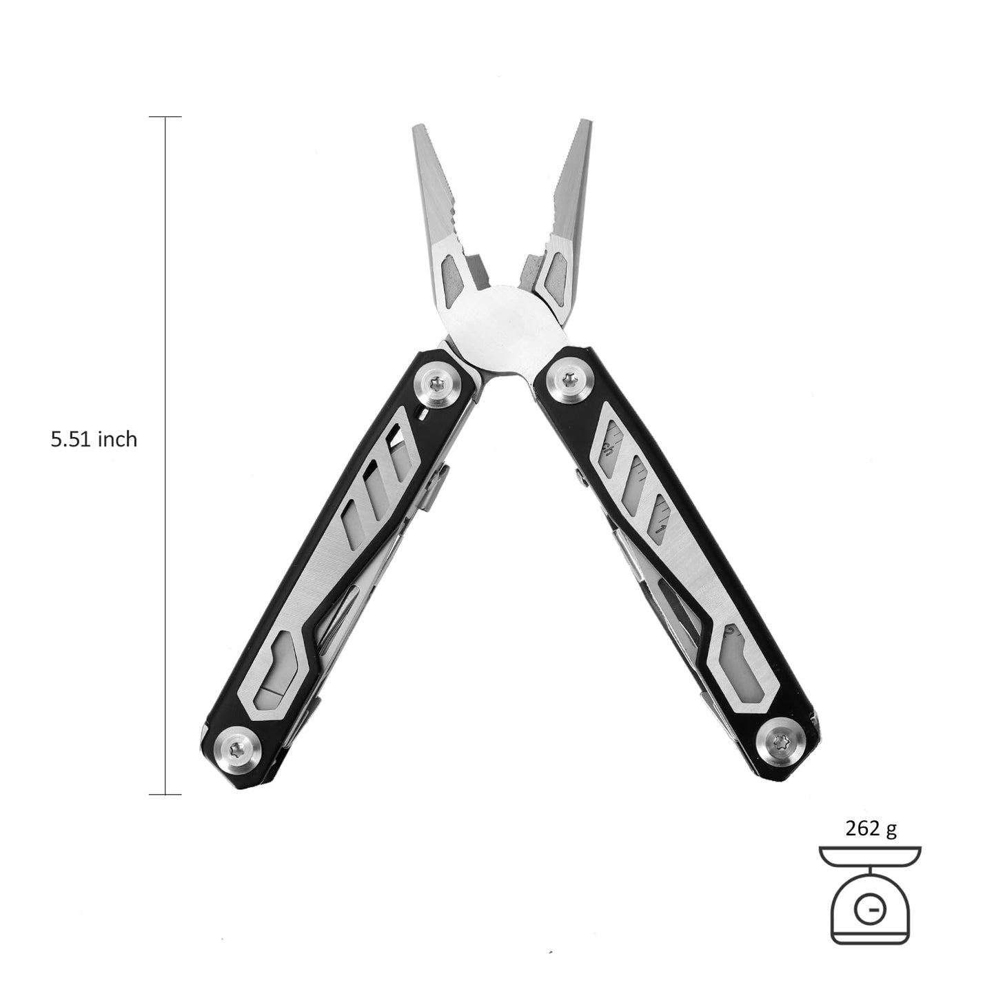 16-in-1 Compact Multitool, Full-Size, Multi Tool for DIY, High-Grip Black Handle - EDC/Hiking/Garden Essential/Outdoors