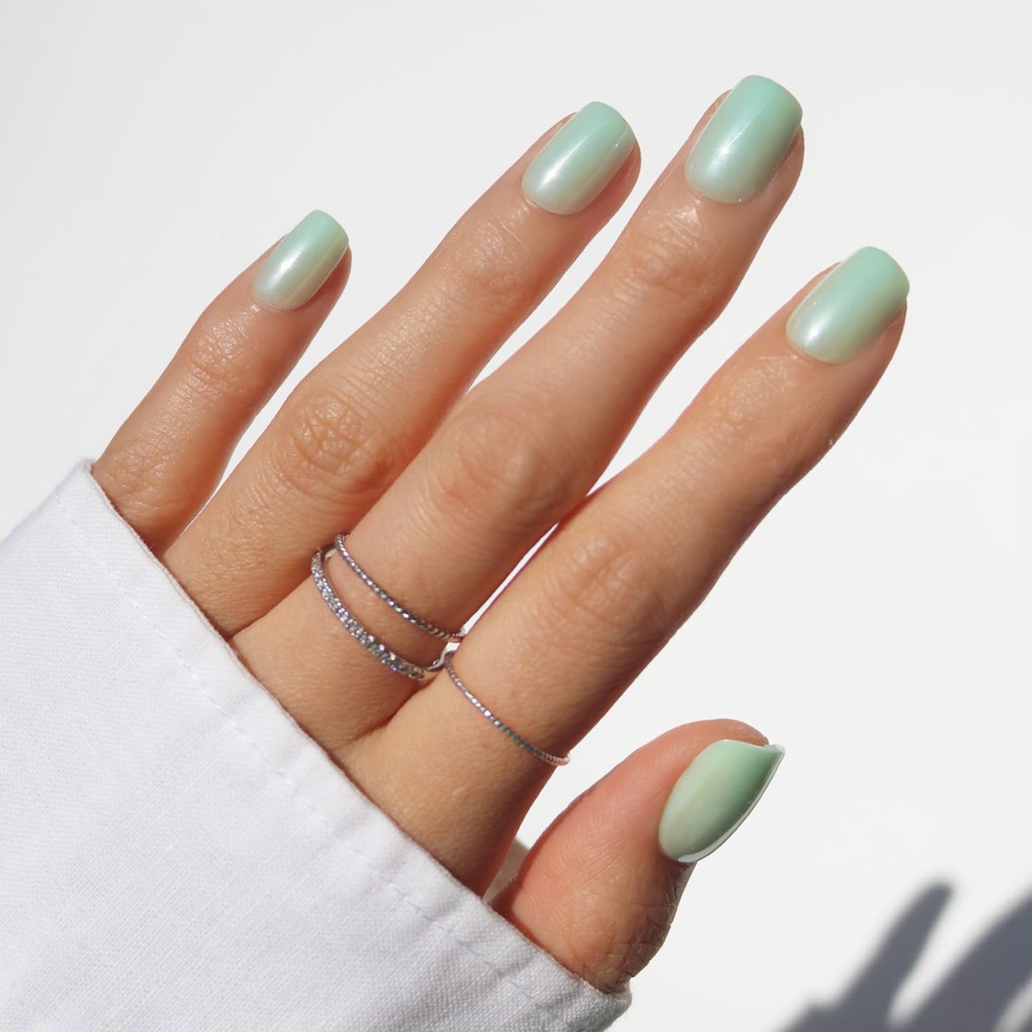 Glamnetic Press On Nails - Short Squoval Fake Nails, Mint Green Glazed Nails, Honeydewy | 15 Sizes - 30 Nail Kit with Glue
