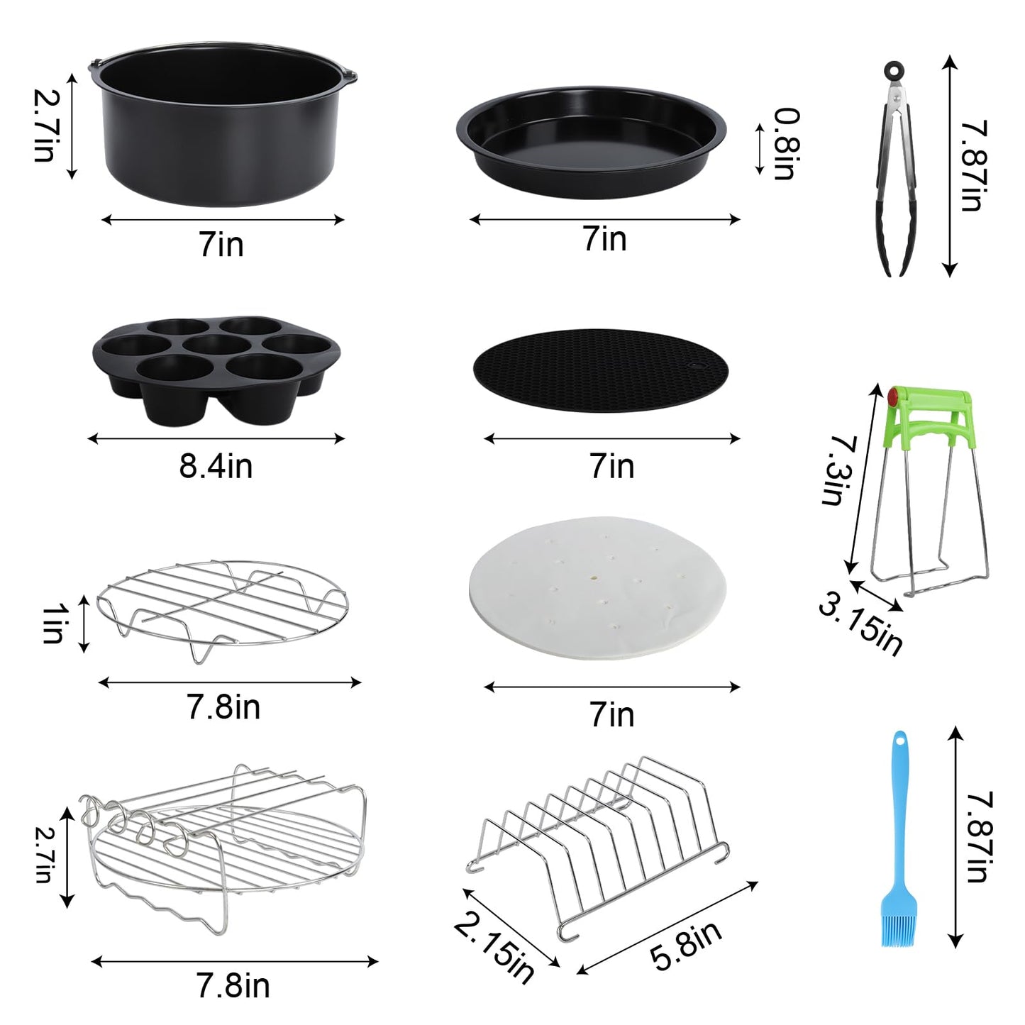 YuxingK Air Fryer Accessories Kit - 12pcs Universal for 4, 4.2, 5, 5.5, 5.8 QT Gowise Cosori Phillips Ninja Cozyna Air Fryer