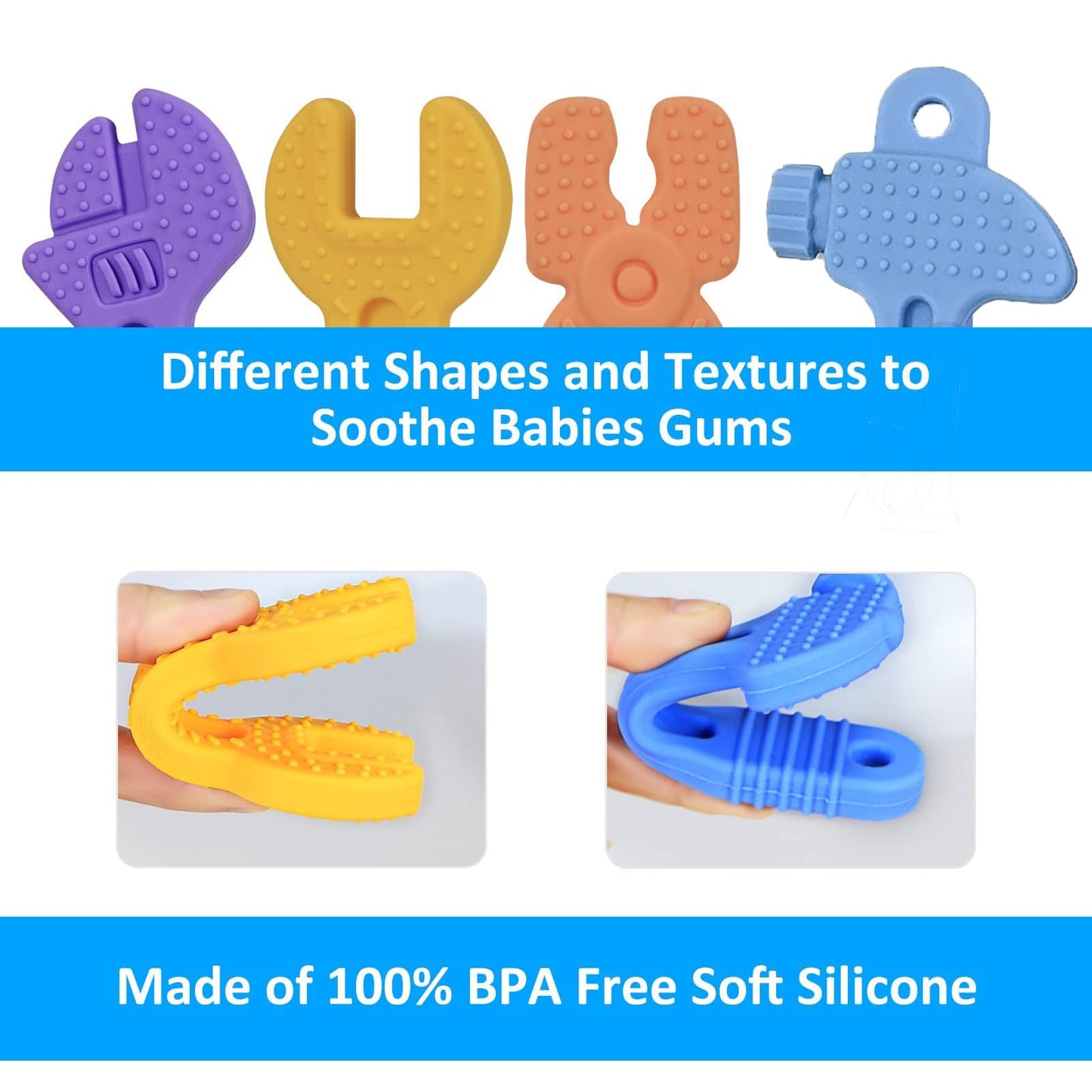 Haili Baby Teething Toys, Baby Teethers for 3-6months, Freezer BPA Free Silicone Teethers for Babies, Hammer Wrench Spanner Pliers Shape Teether Baby Chew Toys