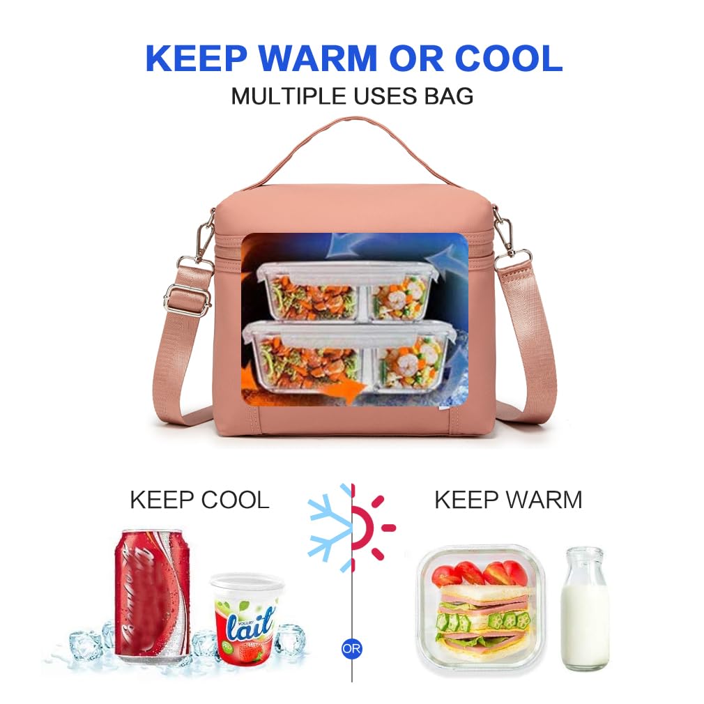NOL Natural Organic Lifestyle Insulated Lunch Bags for Women Cooler Bag Lightweight Nylon Waterproof Lunch Box For Work (Dark Pink, Medium(normal))