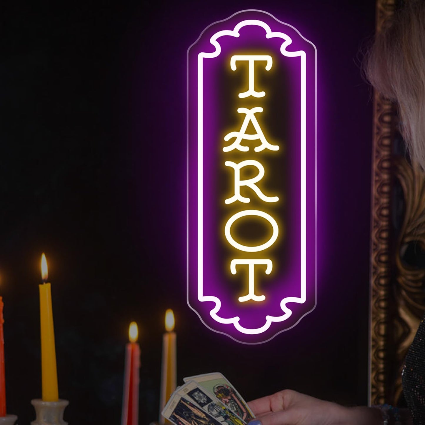 Tarot Neon Sign - 5-Level Dimmable USB Tarot Wall Decor & Psychic Decor, Perfect Mystical Neon Wall Art for Spiritual Spaces, Shops, Bedrooms, Living Room, Game Room