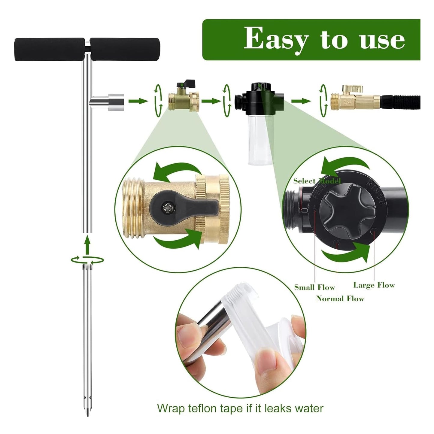 Caulimo Deep Root Watering Tool for Trees, Tree Watering Spike with Fertilizer Bottle, Stainless Steel Root Feeder for Garden, Orchard & Shrubs, Tree Irrigation System with Brass Valve, T-Handle