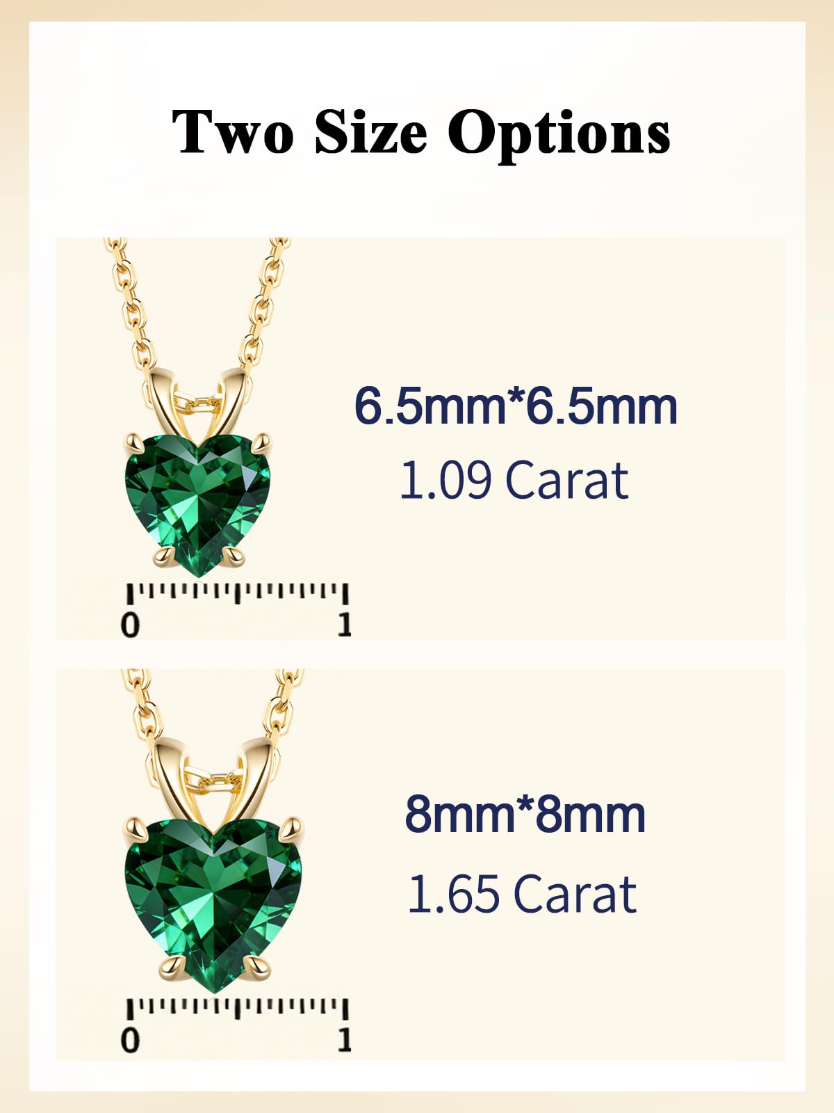 CYW 1 Carat Green Emerald Small Gold Heart Necklace for Women 925 Sterling Silver Solitaire Pendant Necklace
