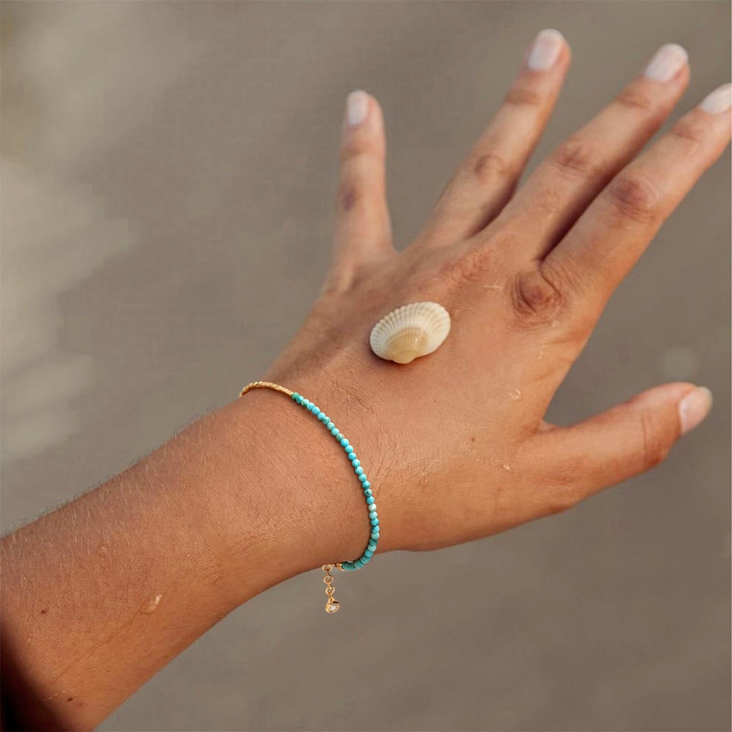 MYEARS Women Beaded Bracelet Gold Gemstone Turquoise 14K Simple Dainty Handmade Chain Everyday Boho Beach Jewelry