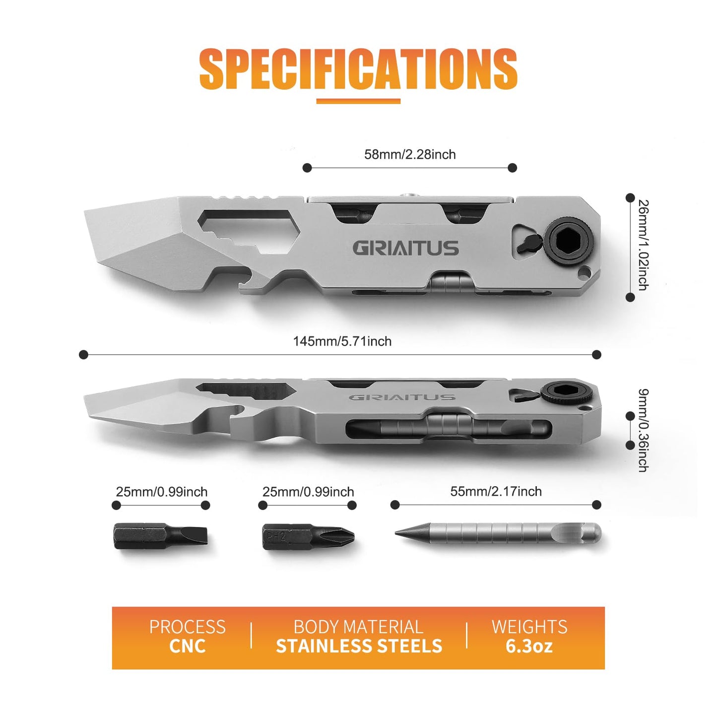 EDC Pry Bar Multitool with Bi-Directional Ratchet Screwdriver & Everlasting Pen, Wrenches, Crowbar, Bottle and Box Openers - Your Versatile Companion for Everyday Carry and Camping Accessories