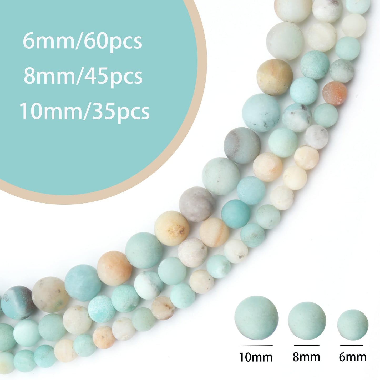 Siomia 60pcs 6mm Natural Matte Amazonite Beads Energy Healing Crystal Round Loose Stone Beads for Jewelry Making, DIY Bracelets Necklaces