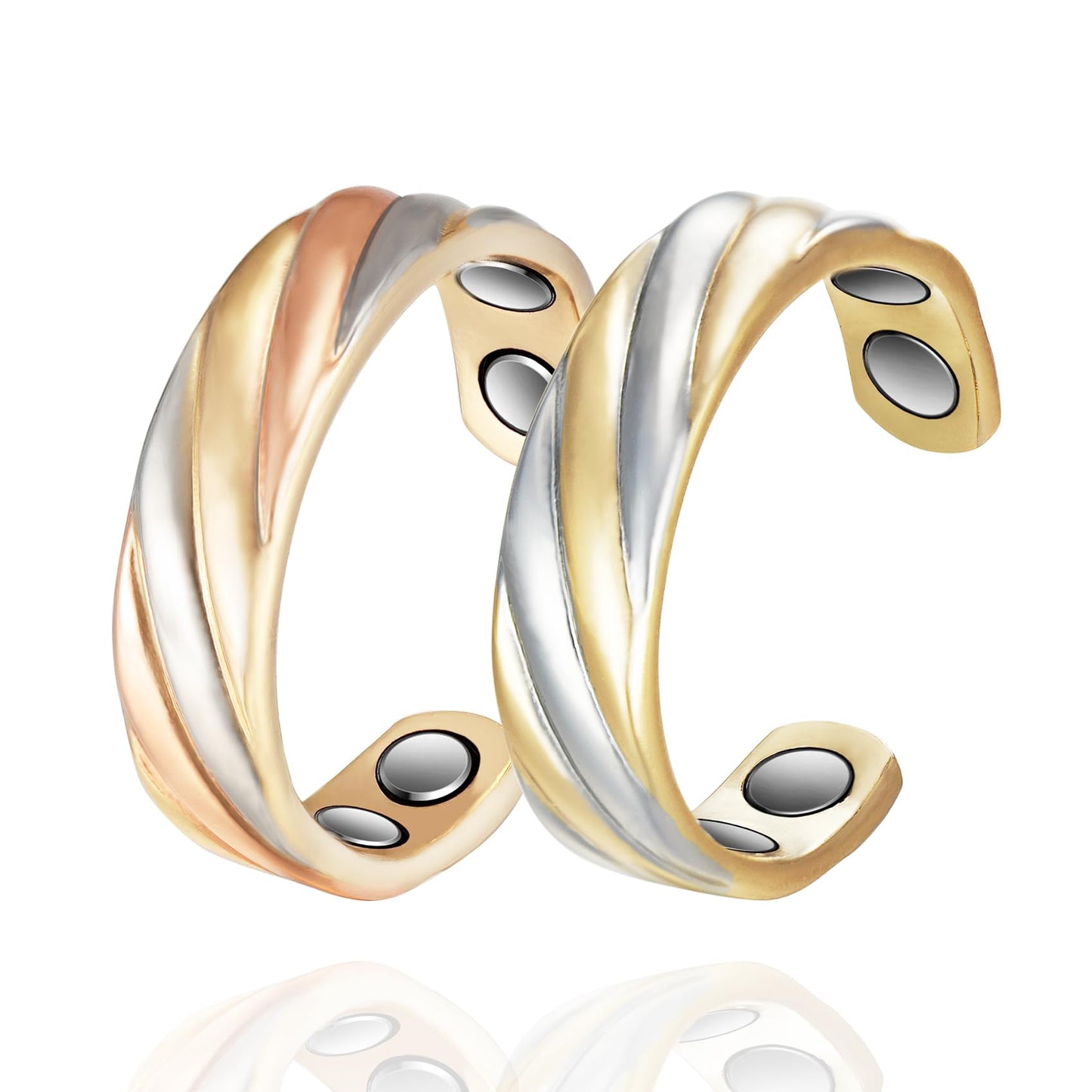 EnerMagiX Copper Rings for Women, 2pcs Pure Copper Adjustable Magnetic Three-Color Gold Ring Jewelry (0131B-0949)