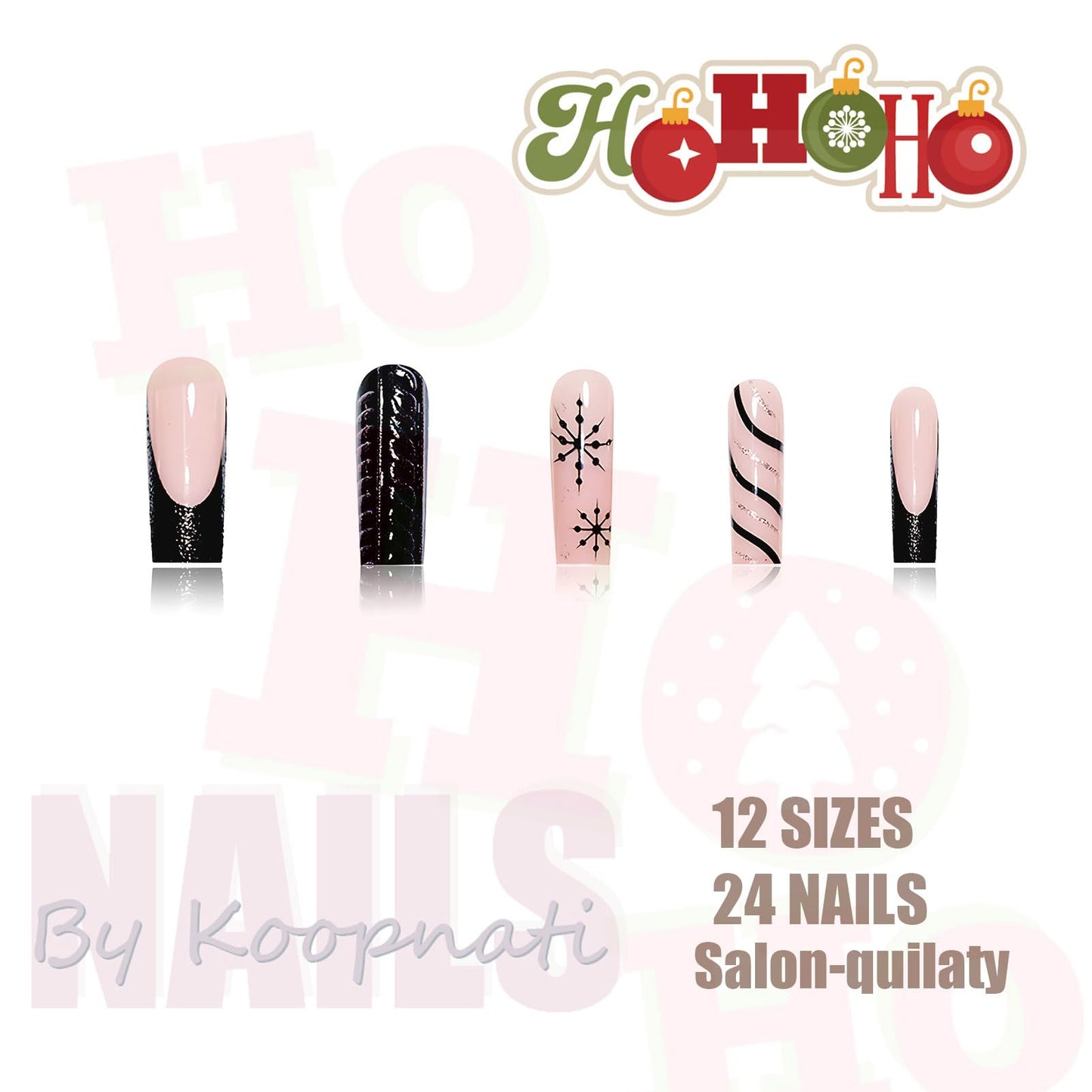 Christmas Press On Nails Medium Square Black French Tips Nails with Glue Winter Snowflake Design,Christmas Nails Long False for Women Holiday Xmas Gifts