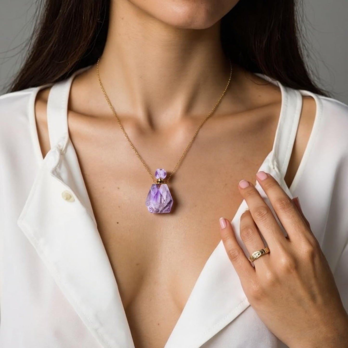 YGLINE Natural Healing Stone Essential Oil Diffuser Perfume Bottle Pendant Necklace Jewelry