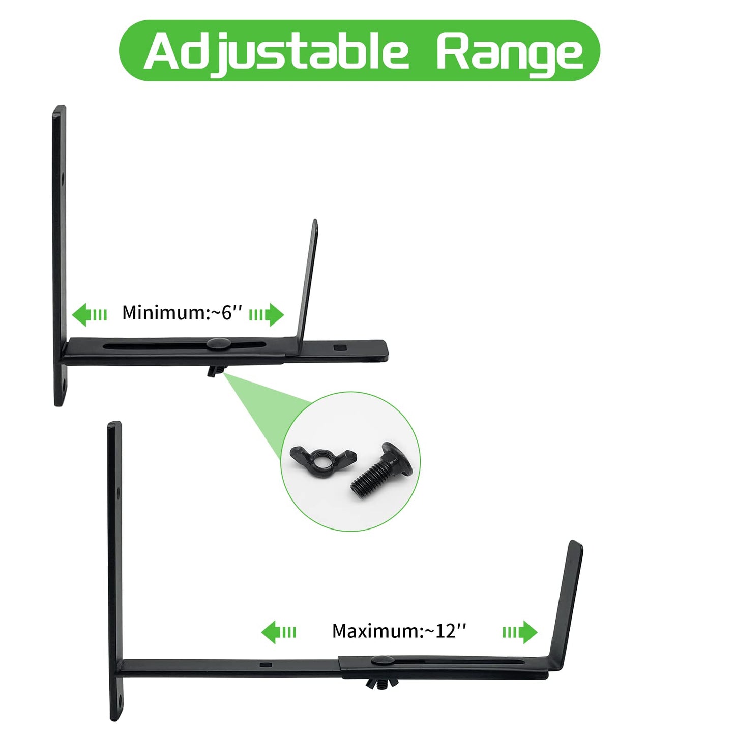 Pusonor Adjustable Window Box Bracket 4 Pack, Heavy Duty Planter Box Bracket Flower Box Holder Wall Mount Suitable for Planter Boxes 6 inches to 12 inches Deep