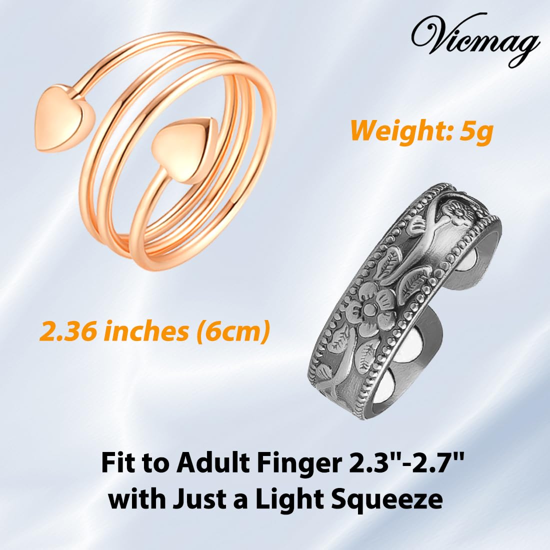 Vicmag Copper Magnetic Ring for Women, Magnetic Rings Ladies Fingers Thumb 100% Solid Pure Copper Jewelry Gift Adjustable (4PCS Snake+Plum+Surface)