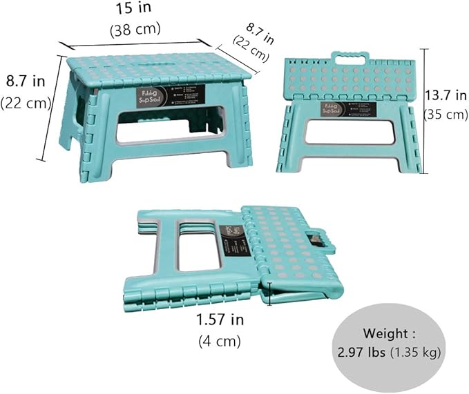 Folding Step Stool - 9" Height - Holds up 300 Lbs Lightweight Foldable Stepping Stool is Sturdy Enough to Support Adults & Safe Enough for Kids. Skid Resistant and Open with one Hand