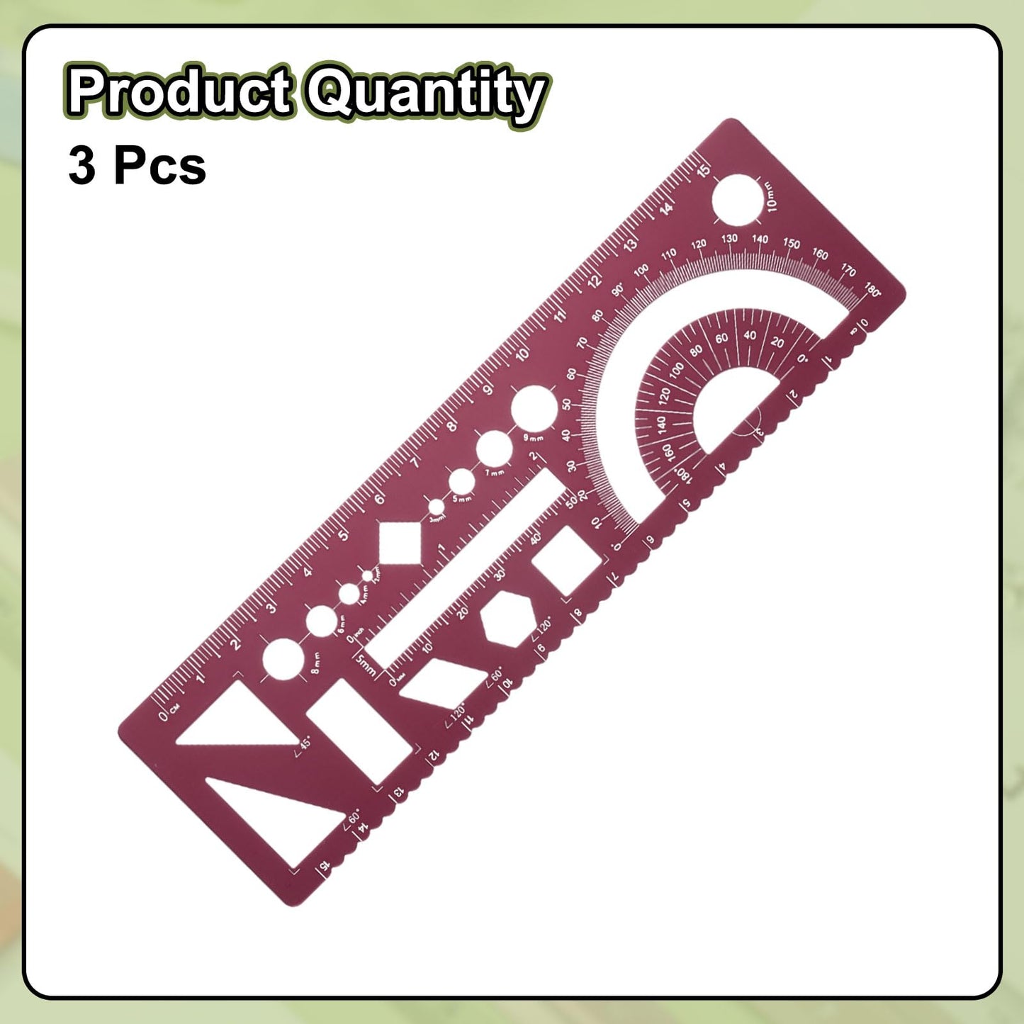 HARFINGTON 3pcs Multifunctional Geometric Rulers 15cm Metric and SAE Aluminum Straight Edge Protractor Angle Math Measuring Ruler Geometric Drawings Templates for Drawing Drafting, Dark Red