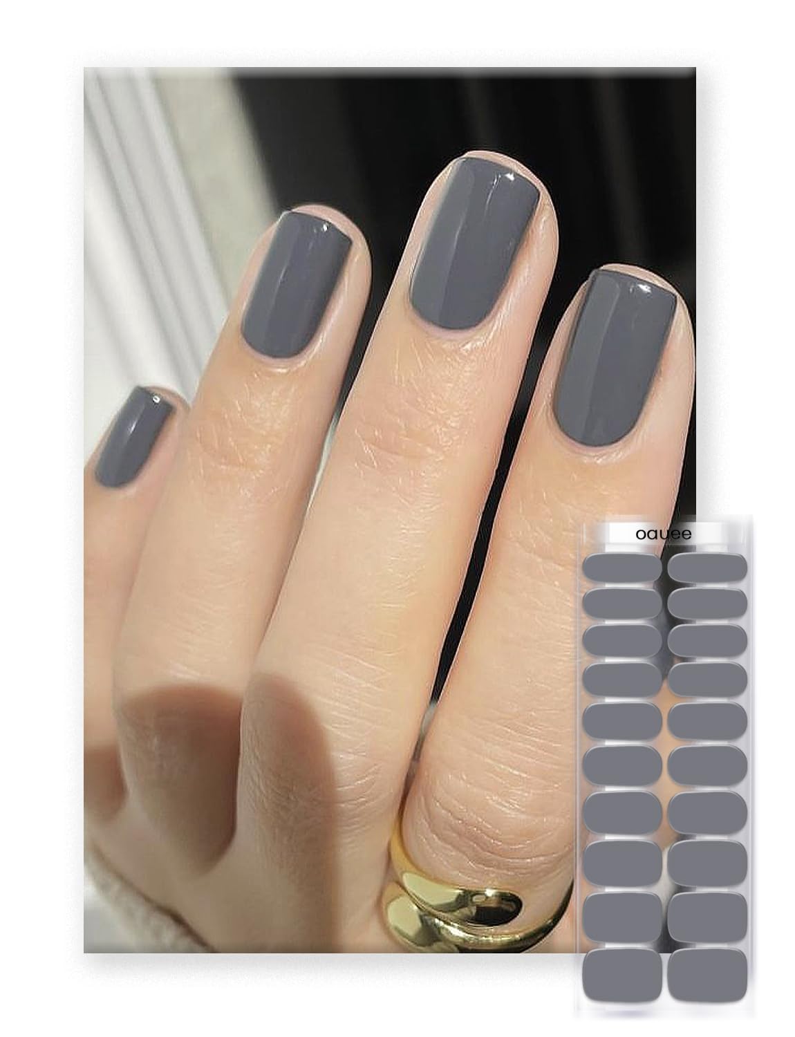 Oauee Semi Cured Gel Nail Strips | Built-In Gel Top Coat | UV Light Required | Salon Quality, Easy Application And Removal (Twilight Grey）