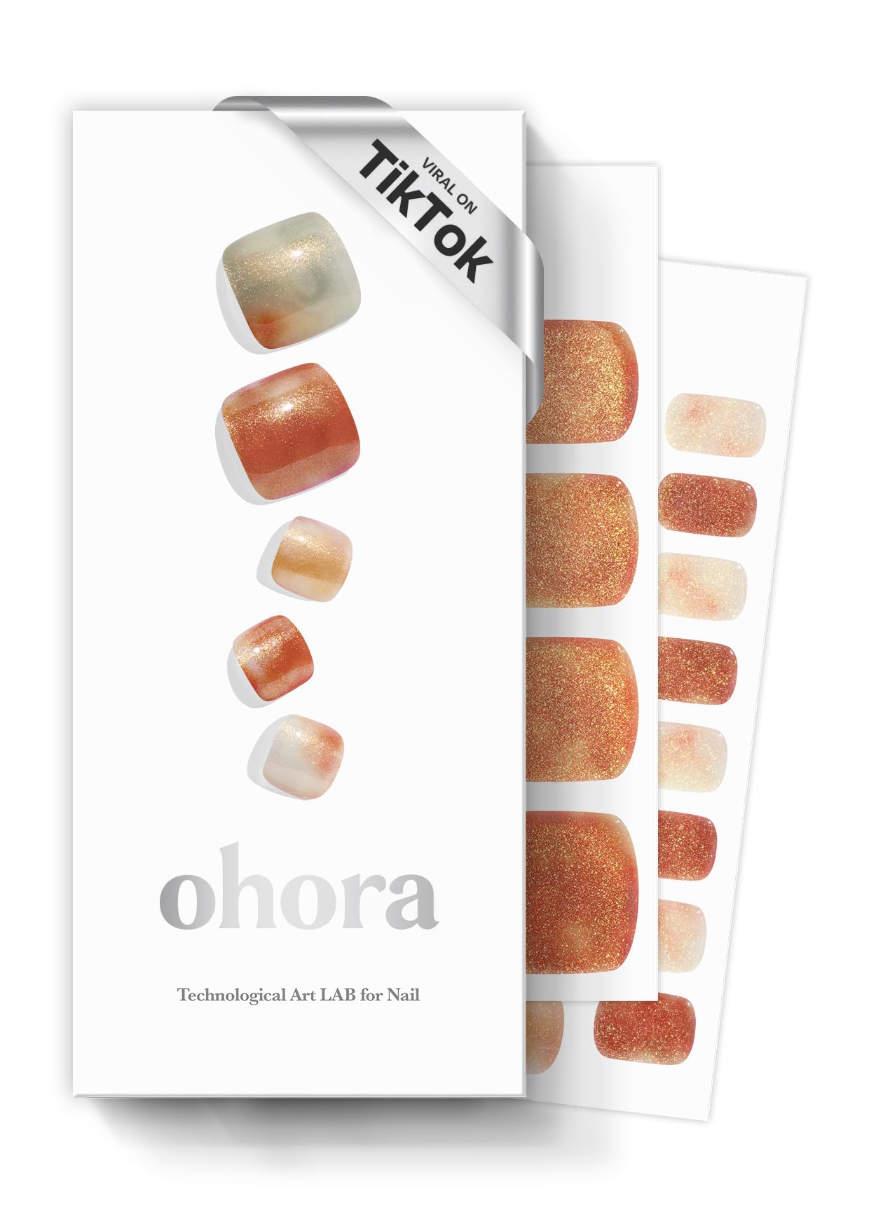 ohora Semi Cured Gel Pedi Strips (P Tasogare) - Works with Any Nail Lamps, Salon-Quality, Long Lasting, Easy to Apply & Remove - Includes 2 Prep Pads, Nail File & Wooden Stick