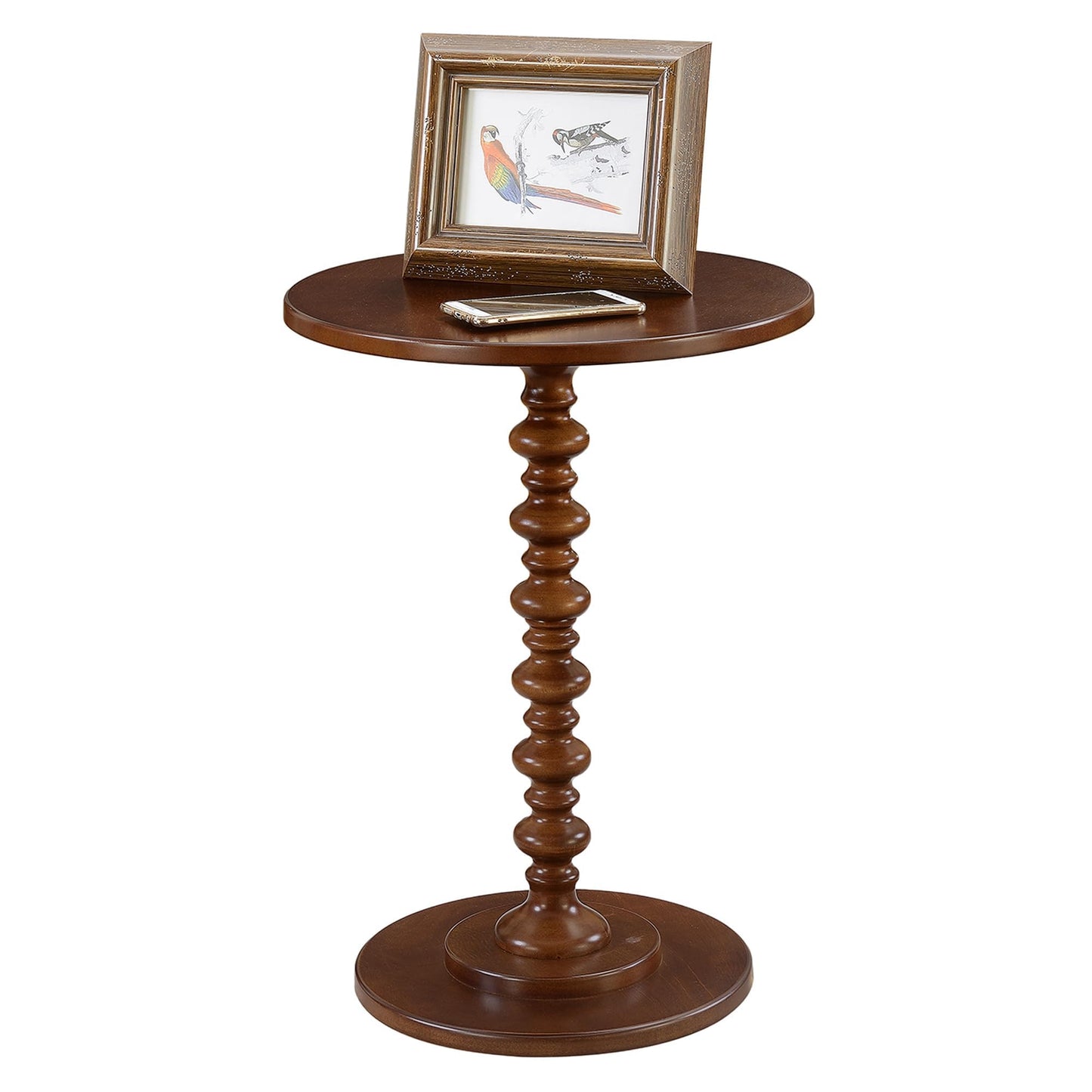 Convenience Concepts Palm Beach Spindle Table 17.75" - Traditional Round End Table for Living Room, Turned Solid Wood Side Table, Classic Display Pedestal Table, Espresso