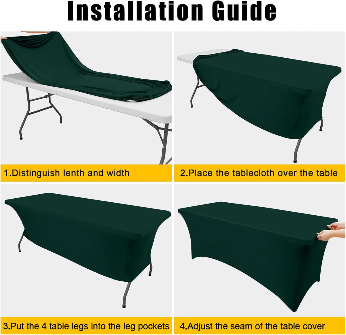 Smiry 2 Pack Spandex Table Cloth 6FT, Elastic Fitted Stretch Tablecloths, Washable and Wrinkle Free Rectangular Patio Table Cover for Outdoor, Wedding, Banquet (Hunter Green, 72Lx30Wx30H Inch)