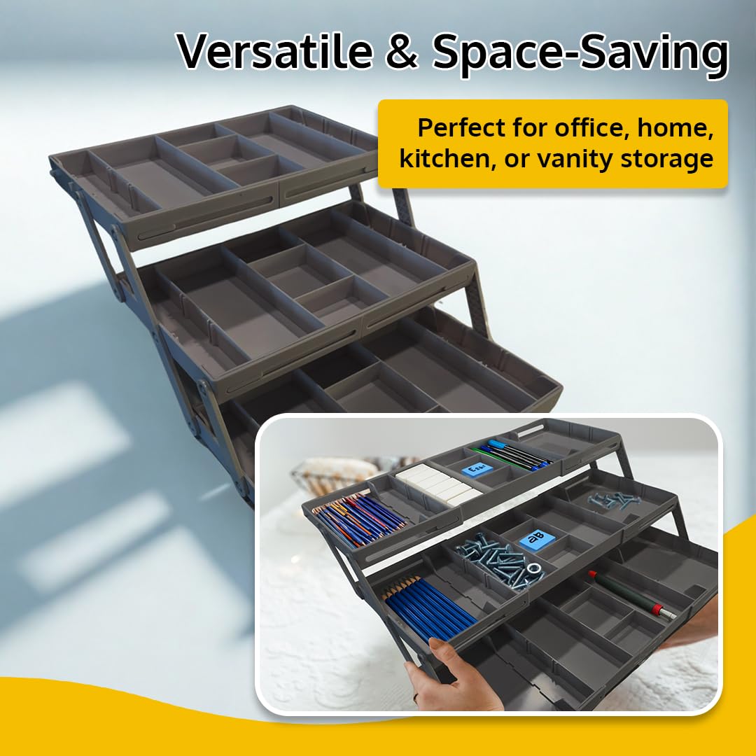 3 Tier Drawer Organizer, Multi Level Smart Drawer Organizer for Desk, Expandable Organizer for Office, Makeup, Jewelry, Kitchen, Folding Storage for Home and Office Drawers & Craft Organizer - Gary