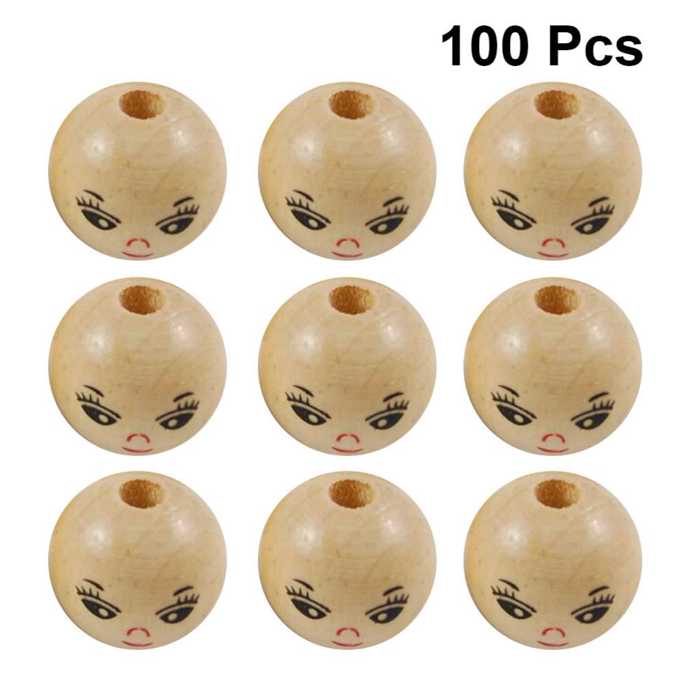 Healifty 100Pcs 14Mm Wooden Face Beads Natural Smooth Round DIY Craft Accessories for Jewelry Making and Creative Kids Projects