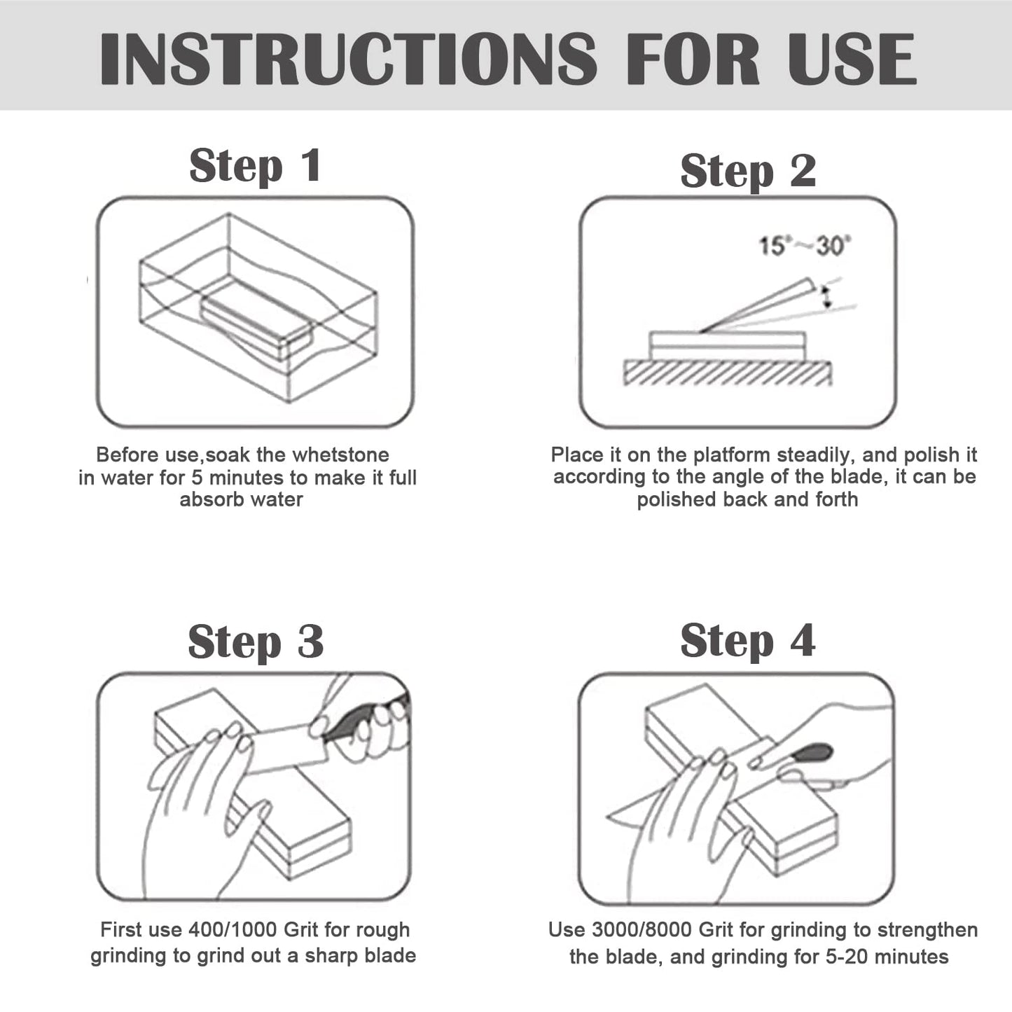 Knife Sharpening Stone Kit – 400/1000 3000/8000 Grit Wet Kitchen Whetstone Knife Sharpener Set with Non-slip Bamboo Rubber Base, Angle Guide, Flattening, Leather Strop and Cut Resistant Gloves