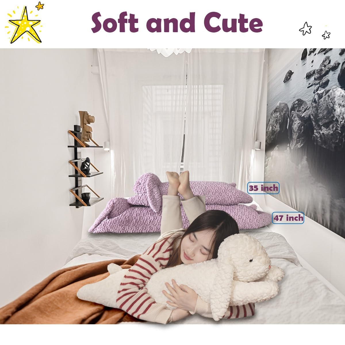 Hofun4U Rabbit Plush Pillow, Rabbit Stuffed Animal, Rabbit Plush Long Body Pillow for Kids Adults (White,35 inch)