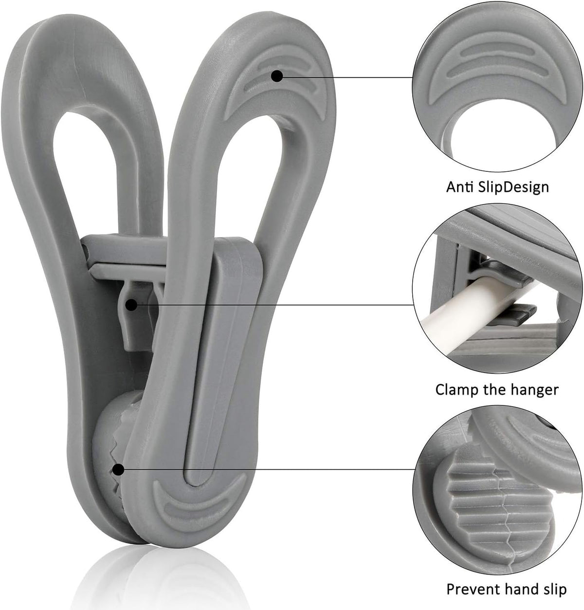 50pc Grey Plastic Hanger Clips (50 Count)