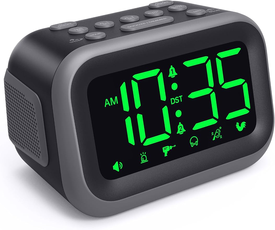 Acedeck Super Loud Alarm Clock: 115dB Wake-Up Power | Dual Alarms and 6 Alarm Sounds for Heavy Sleepers Adults and Shift Workers - Bedroom and Daily Wake-Up Use (Green Digits)