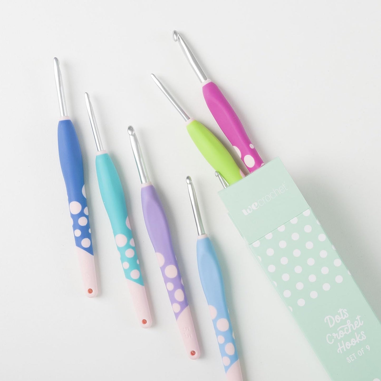 Knit Picks Dots Crochet Hook Set - Comfortable Ergonomic Handles - 9 Color Coded Sizes