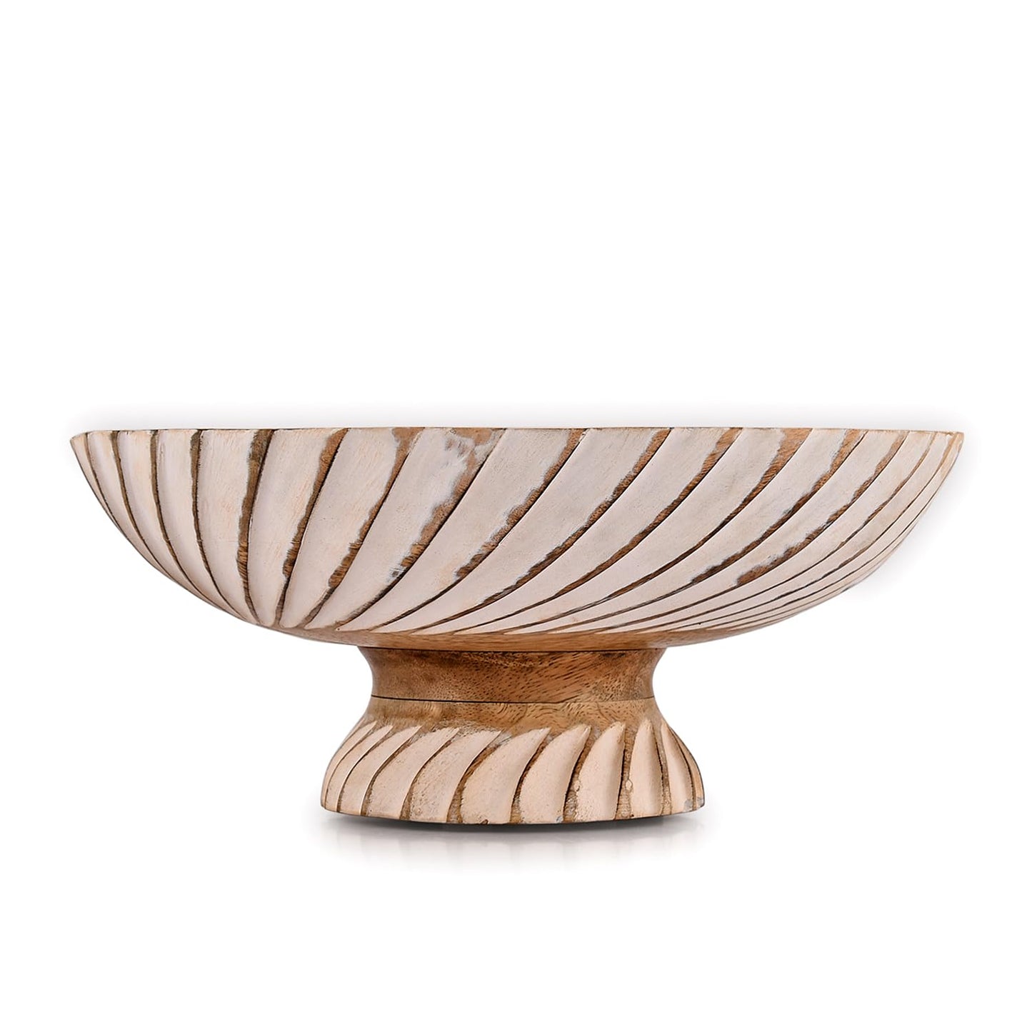 NIRMAN FRUIT BOWL Mango Wood Fruit Bowl Pedestal Bowl for Table Décor, Wooden Fruit Bowl for Kitchen Counter Pedestal Fruit Bowl, Dried Fruit (12" X 12" X 4.75")