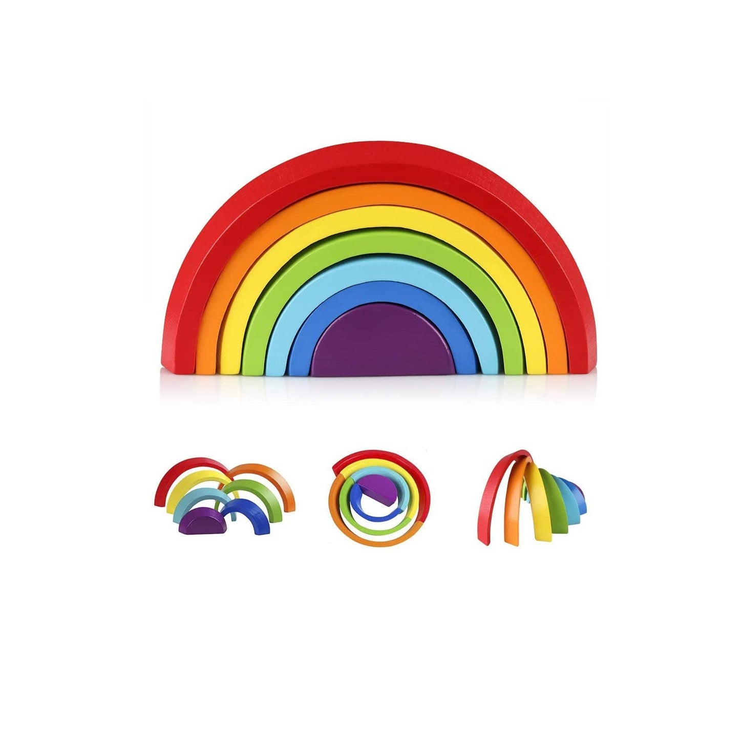 Coogam Wooden Rainbow Stacker Nesting Puzzle Blocks - Tunnel Stacking Game Building Creative Color Shape Matching Jigsaw Learning Toy Set Board Early Development for Kids Boy Girl