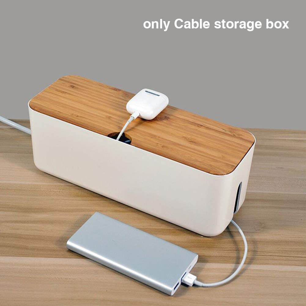 Cable Management Box - Wooden Style Large Cord Organizer Box to Hide Wires & Power Strips | Desk Computer Cable Organizer Box | Safe ABS Materia for Home & Office (Black)