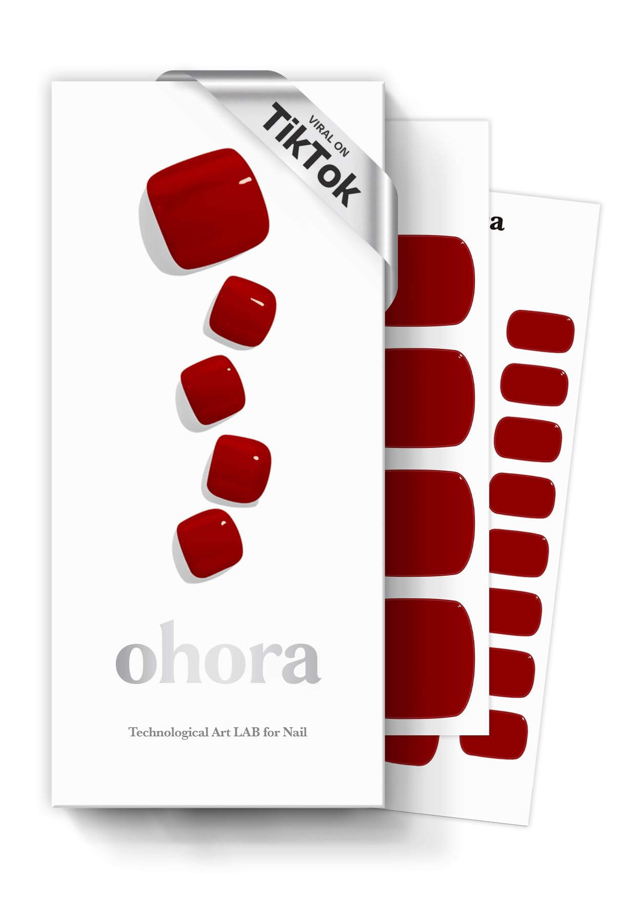 ohora Semi Cured Gel Pedi Strips (P Basic Pedicure no.4) - Red, Solid, Works with Any UV/LED Lamps, Salon-Quality, Long Lasting, Easy to Apply & Remove - Includes 2 Prep Pads, Nail File & Wooden Stick