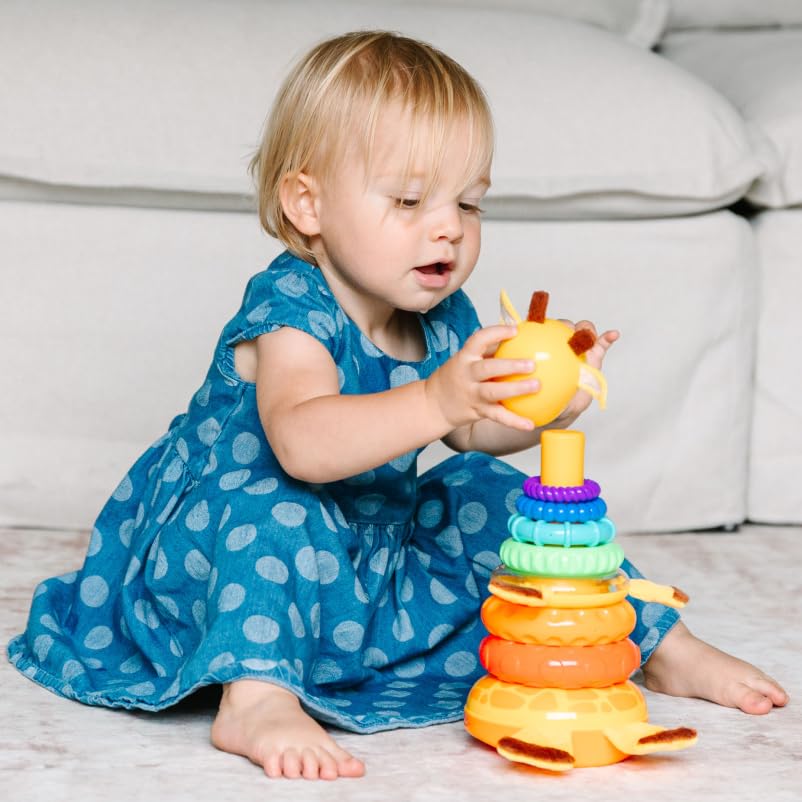 Move2Play, Stacking Toy, Includes 7 Unique Rings, Montessori Development, Baby Toy, Gift for 1 Year Old Boys & Girls, Ages 0-6+, 9, 10, 12, 18+ Months (Giraffe Stacker)