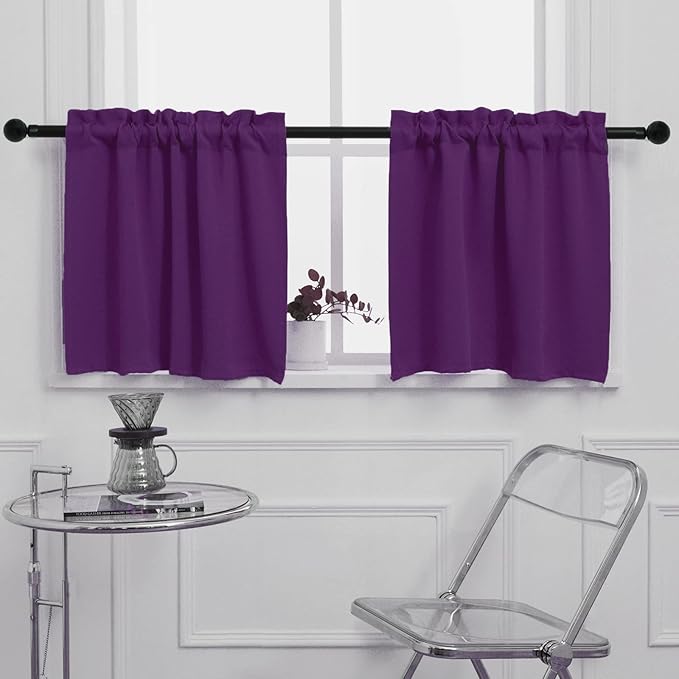 Pickluc Cafe Curtain (Half Window Curtain) 36 Inches Length, Rod Pocket Small Kitchen Curtain, Short Blackout Curtain for Small Window, 30" Wide and 36" Long, Purple 2 Panels
