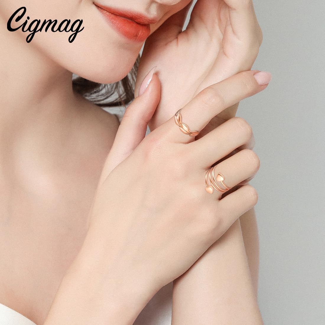 Cigmag 2PCS Copper Rings for Women Adjustable Solid Pure Magnetic Rings with Present Box