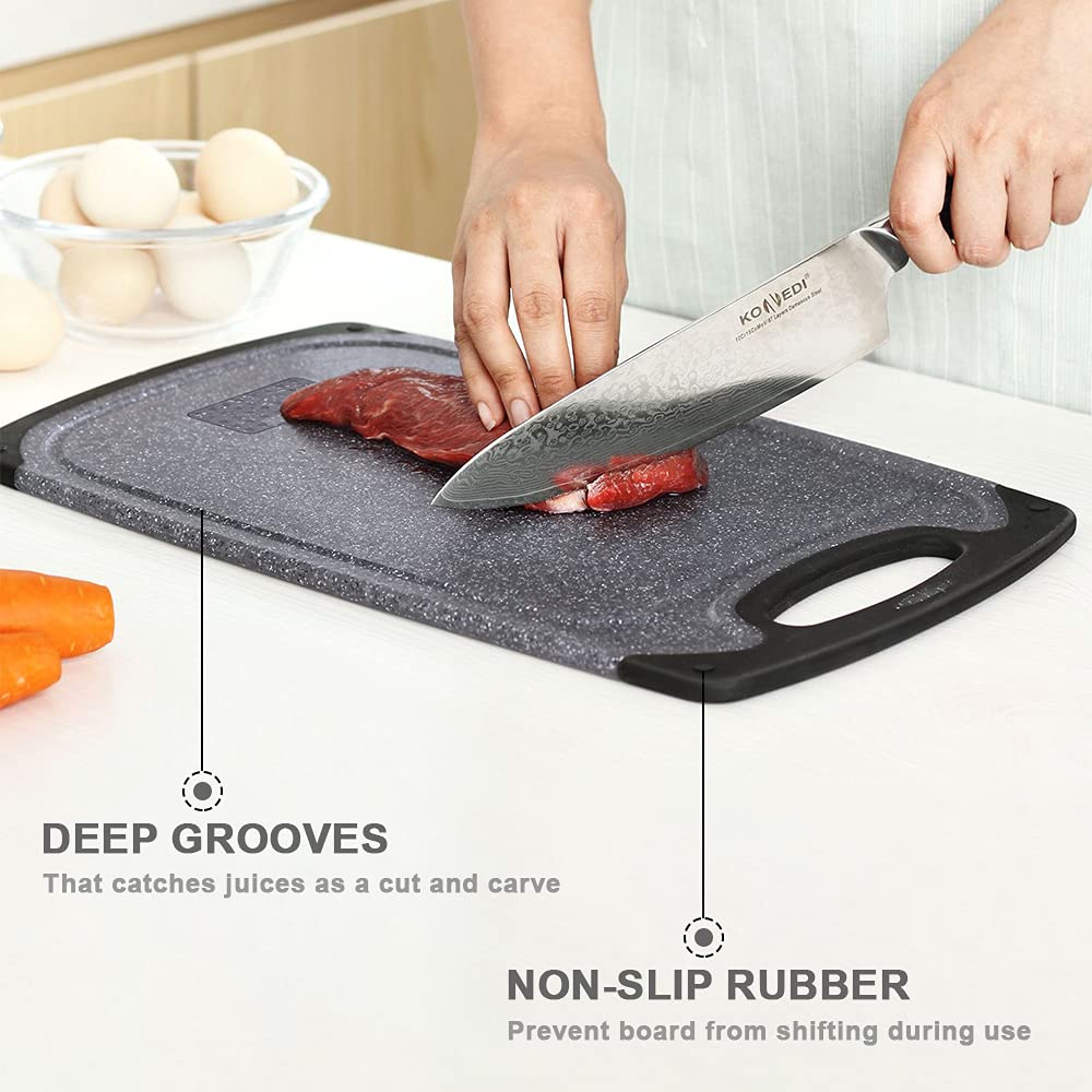 Viretang Plastic Cutting Boards Set of 3 Extra Large for Kitchen, Thick Chopping Board with Deep Juice Grooves, Non‑Slip Feet, Easy Grip Handle, BPA Free, Dishwasher Safe,Black