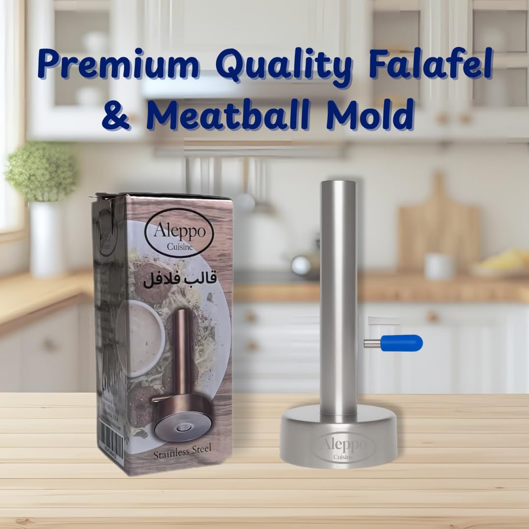 Falafel Maker Press Stainless Steel Syrian Type With Hole (Donut Shape) Premium Quality Kitchen Tool Meatball Mold Scoop Smooth Handle With Rubber Cap (Medium Donut 2.3")