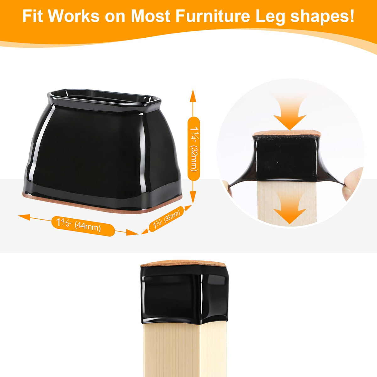 16 Pack Rectangle Chair Leg Floor Protectors for Hardwood Floors (16 Count)