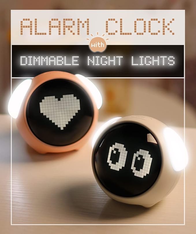 Kids Alarm Clock, Dual Alarm Setting, Adjustable Brightness Night Light, Voice-Activated,Temperature Detection, Wake-up Alarm Clock, Toy and Gift for Toddler, Children, Students, Boys&Girls