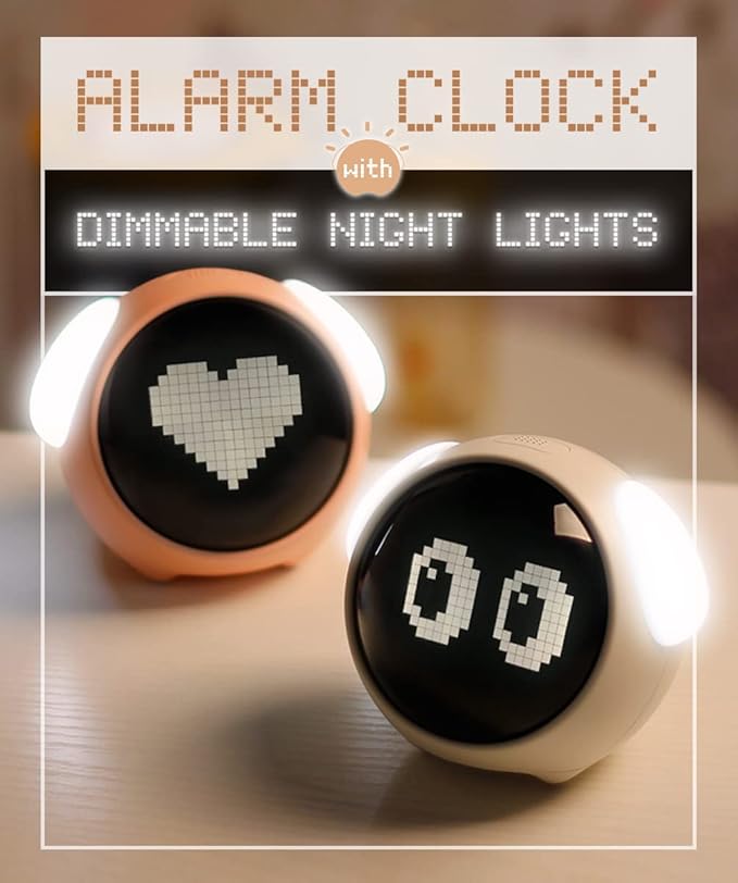 Kids Alarm Clock, Dual Alarm Setting, Adjustable Brightness Night Light, Voice-Activated,Temperature Detection, Wake-up Alarm Clock, Toy and Gift for Toddler, Children, Students, Boys&Girls