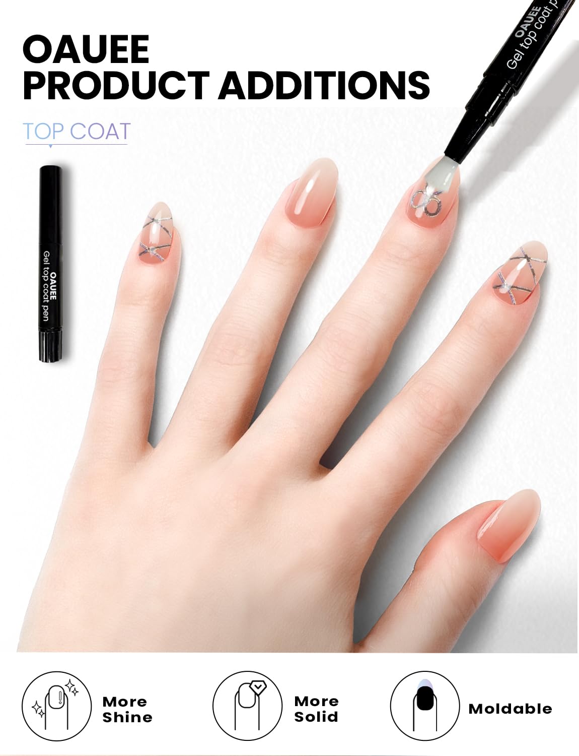 Oauee Semi Cured Gel Nail Strips | Built-In Gel Top Coat | UV Light Required | Salon Quality, Easy Application And Removal (Ballet Style Gradient Color)