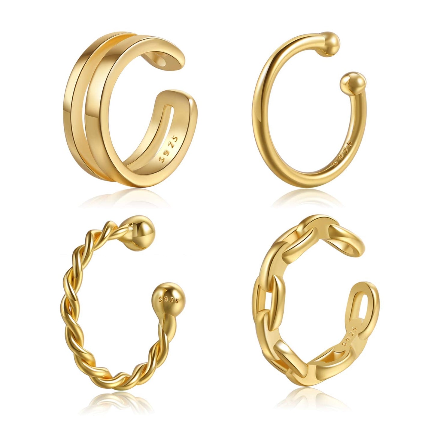 Ear Cuff 18K Gold Plated Sterling Silver Fake Ear Cuffs for Women Non-Piercing Cartilage Earrings