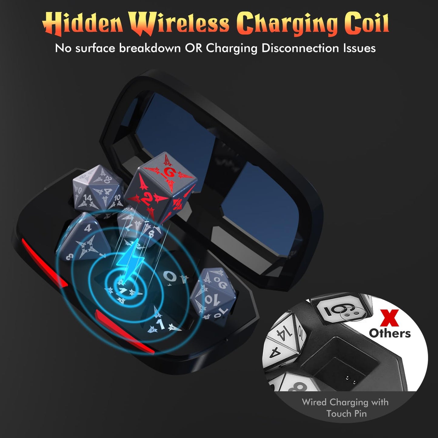 CooAoo Light Up DND Dice Set, Wireless Rechargeable Glowing Dice with Charging Box, 7 PCS Electronic Dice Set, LED RGB Polyhedral Role Playing D&D Dice for Dungeons and Dragons PRG MTG Games (Sword)
