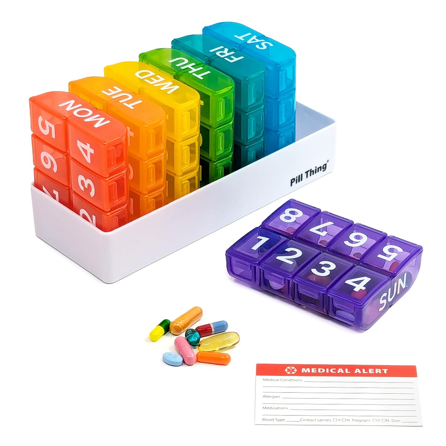8 Times a Day, 7 Day Large Weekly Pill Organizer with Holder Tray, Vitamin, Medicine Box, Multicolor (8X a Day - 1 Pack)