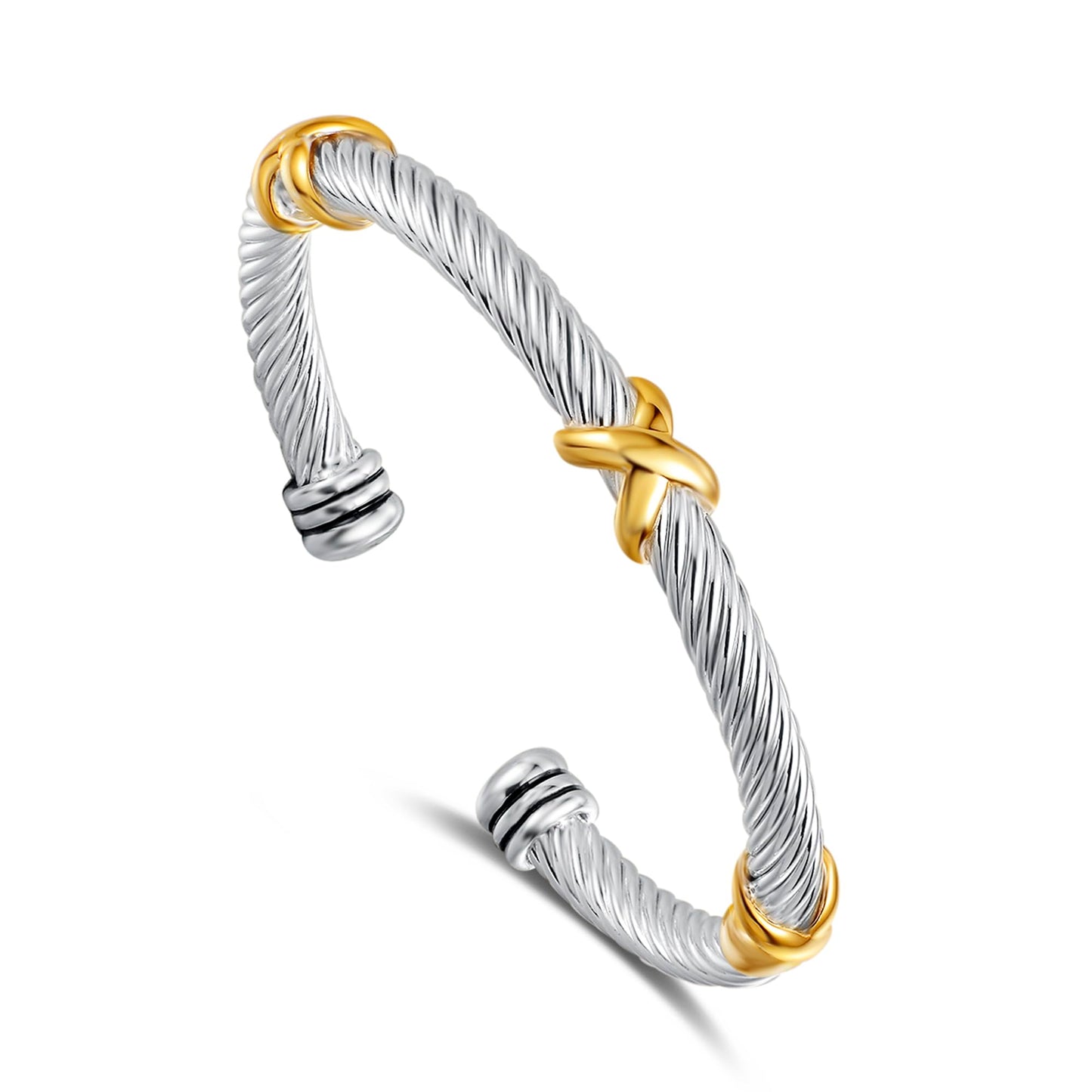 UNY Jewelry Bracelet Triple Criss Cross X Shape Infinity Twisted Cable Bangle Designer Inspired Women Jewelry (Triple No Stone)