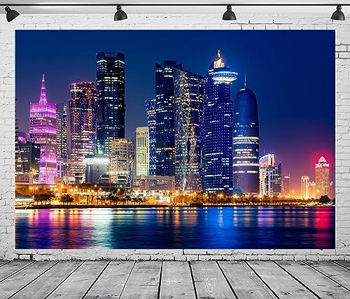 BELECO 10x6.5ft Fabric City Night Backdrop Modern Luxury Buildings Skyline and Skyscrapers Urban Cityscape Background Backdrop Home Decor Photo Booth Studio Props - size: 10x6.5FT