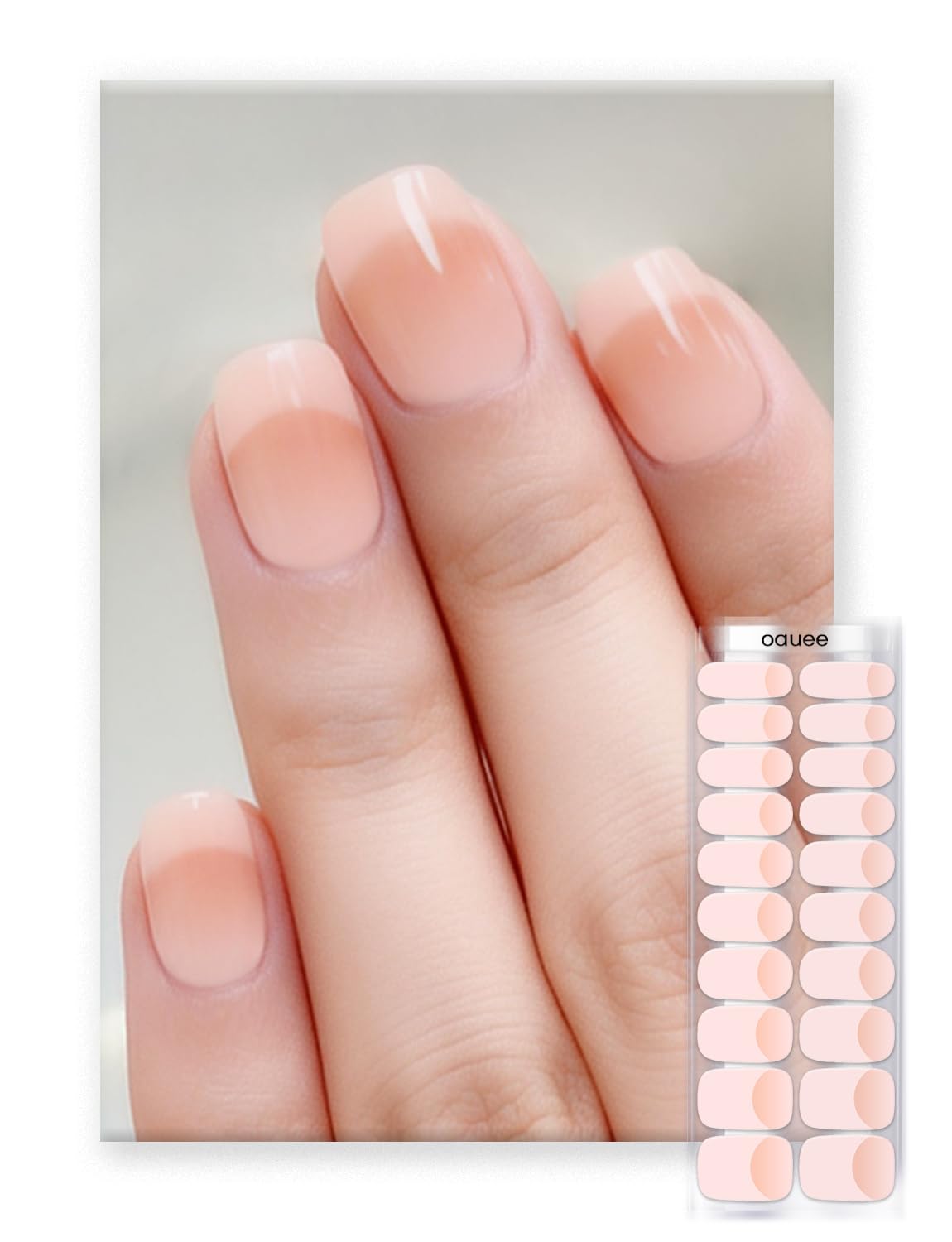 Oauee Semi Cured Gel Nail Strips | Built-In Gel Top Coat | UV Light Required | Salon Quality, Easy Application And Removal (Pink Elegance）