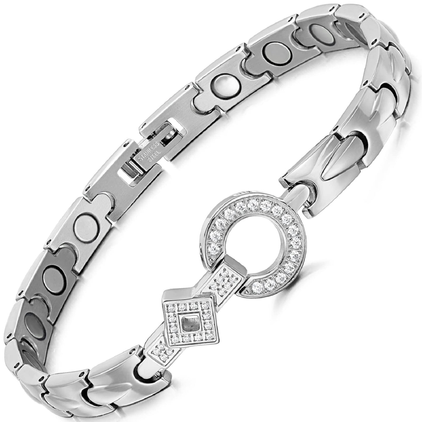 RainSo Elegant Womens Stainless Steel Magnetic Bracelets 3500 Gauss with Gift Box Adjustable